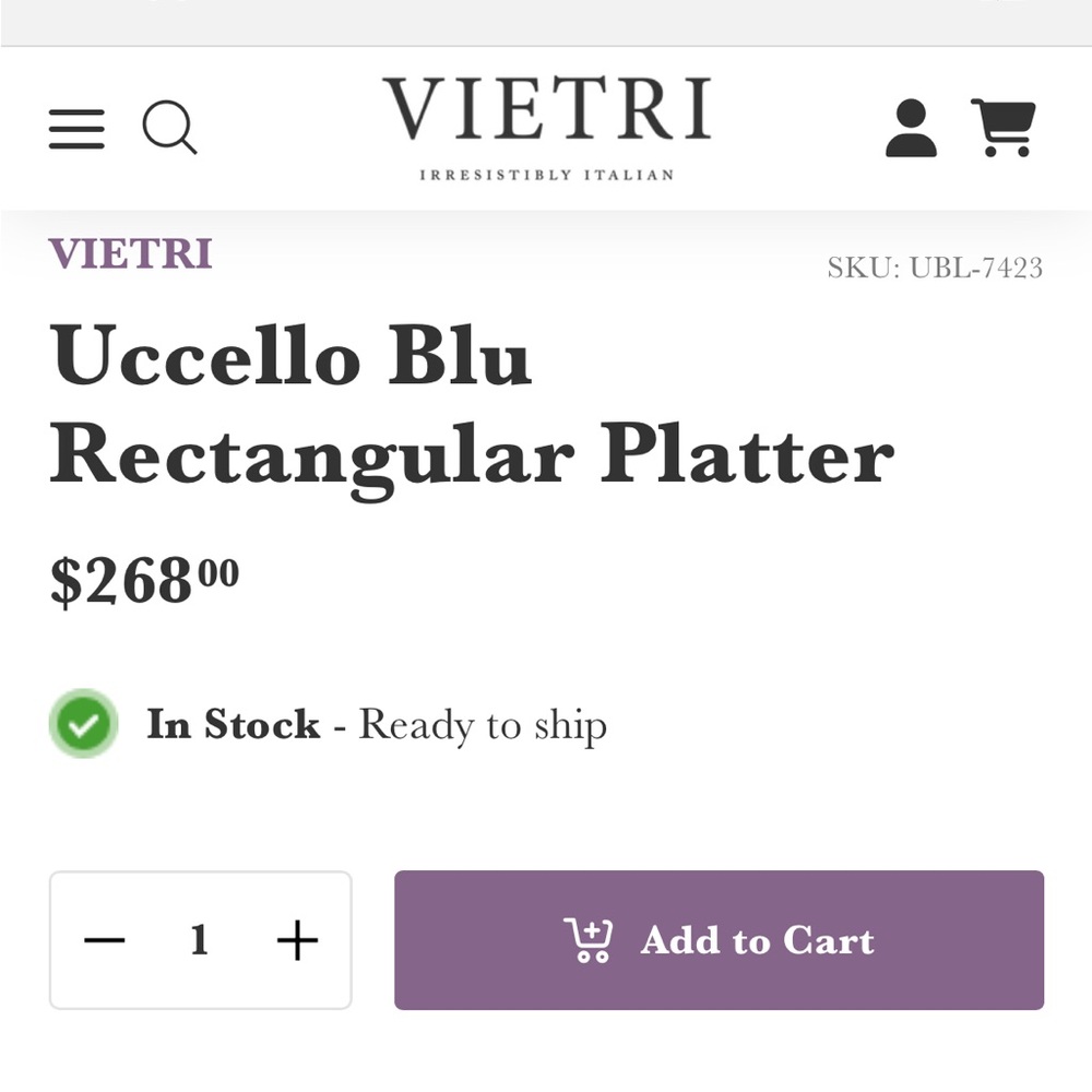 VIETRI
SKU: UBL-7423
Uccello Blu Rectangular Platter - Picture 10 of 10